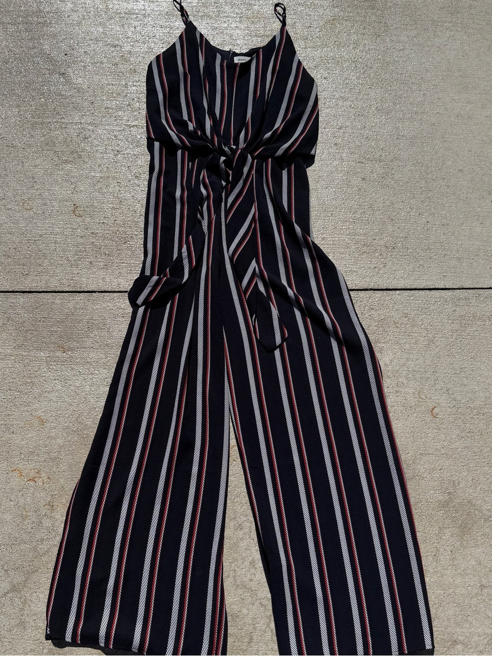 Monteau Black Jumpsuit with White & Red Stripes